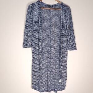 Rebel Sugar Women's Navy and White Knit Longline Duster, Cardigan, 3/4 Sleeves M